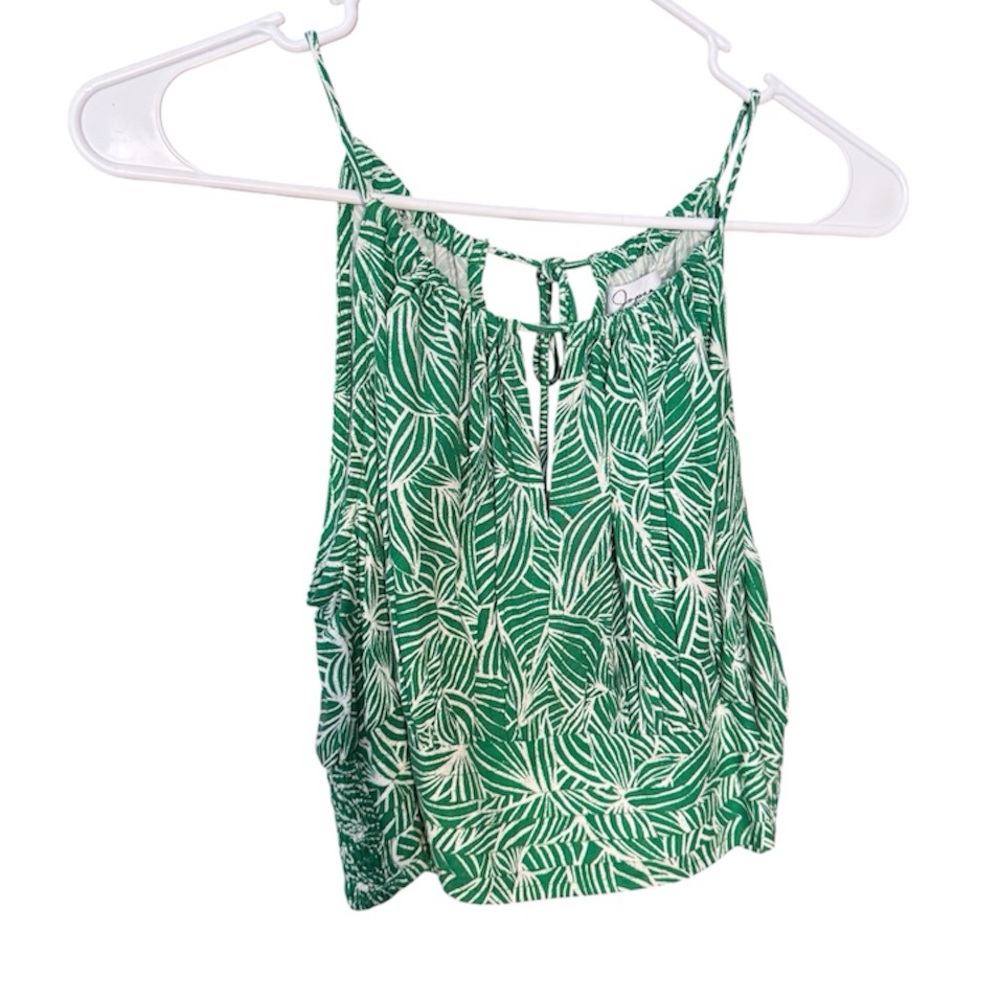 Leaf-Print Green Sleeveless Halter Camisole
